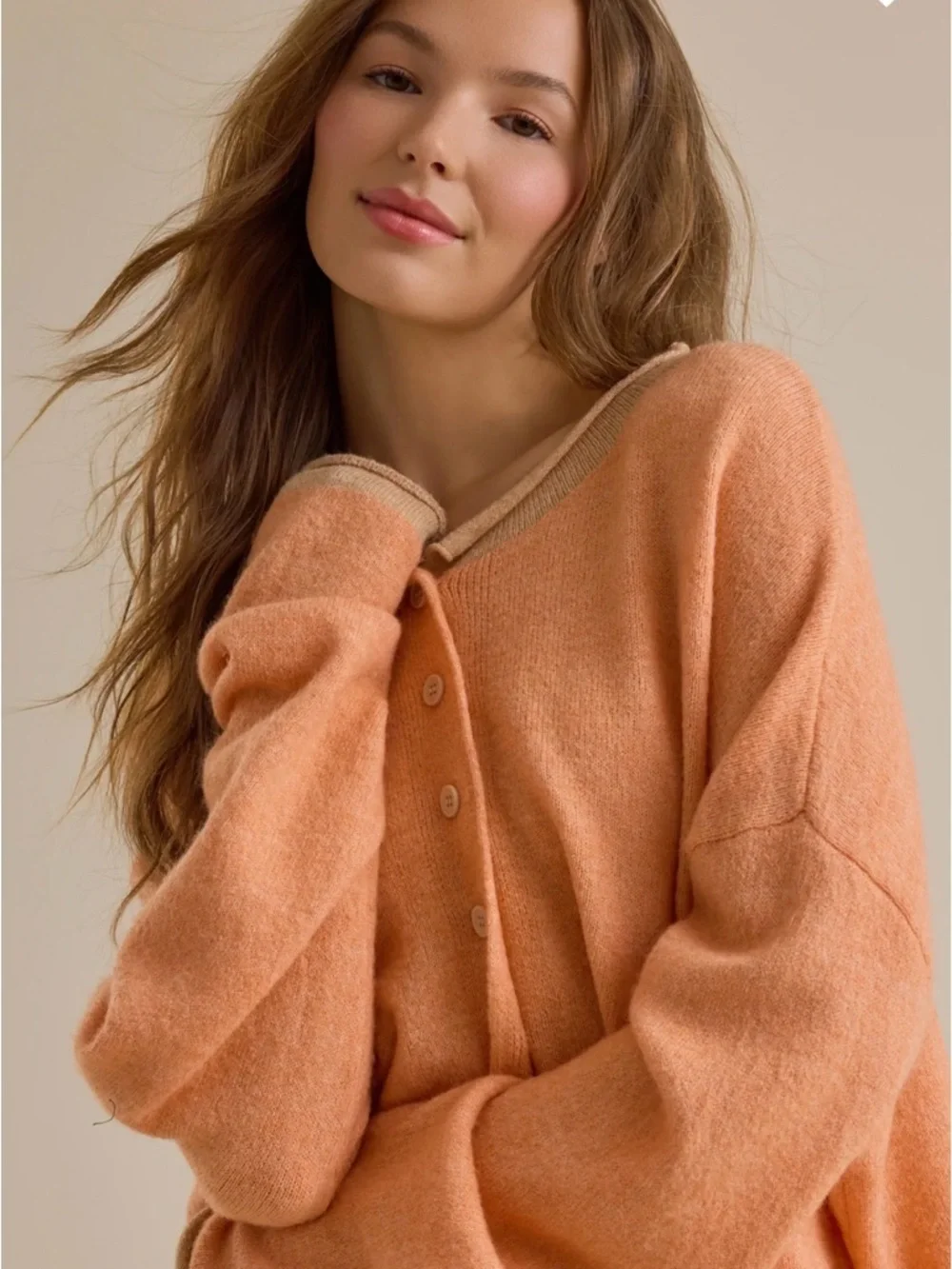 Altar'd State Peach Button-Front Oversized Cardigan - Picture 1 of 6